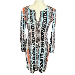 Diane von Furstenburg Silk Reina Two Dress Size 0 Snake Multicolor Long sleeve
